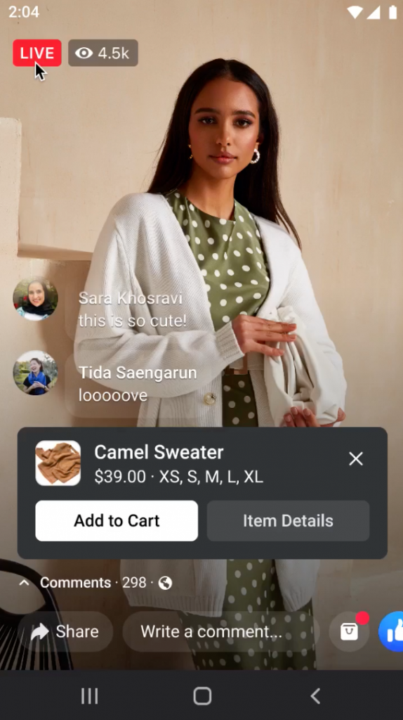 A product tagged in a Facebook live video (Image: Facebook)